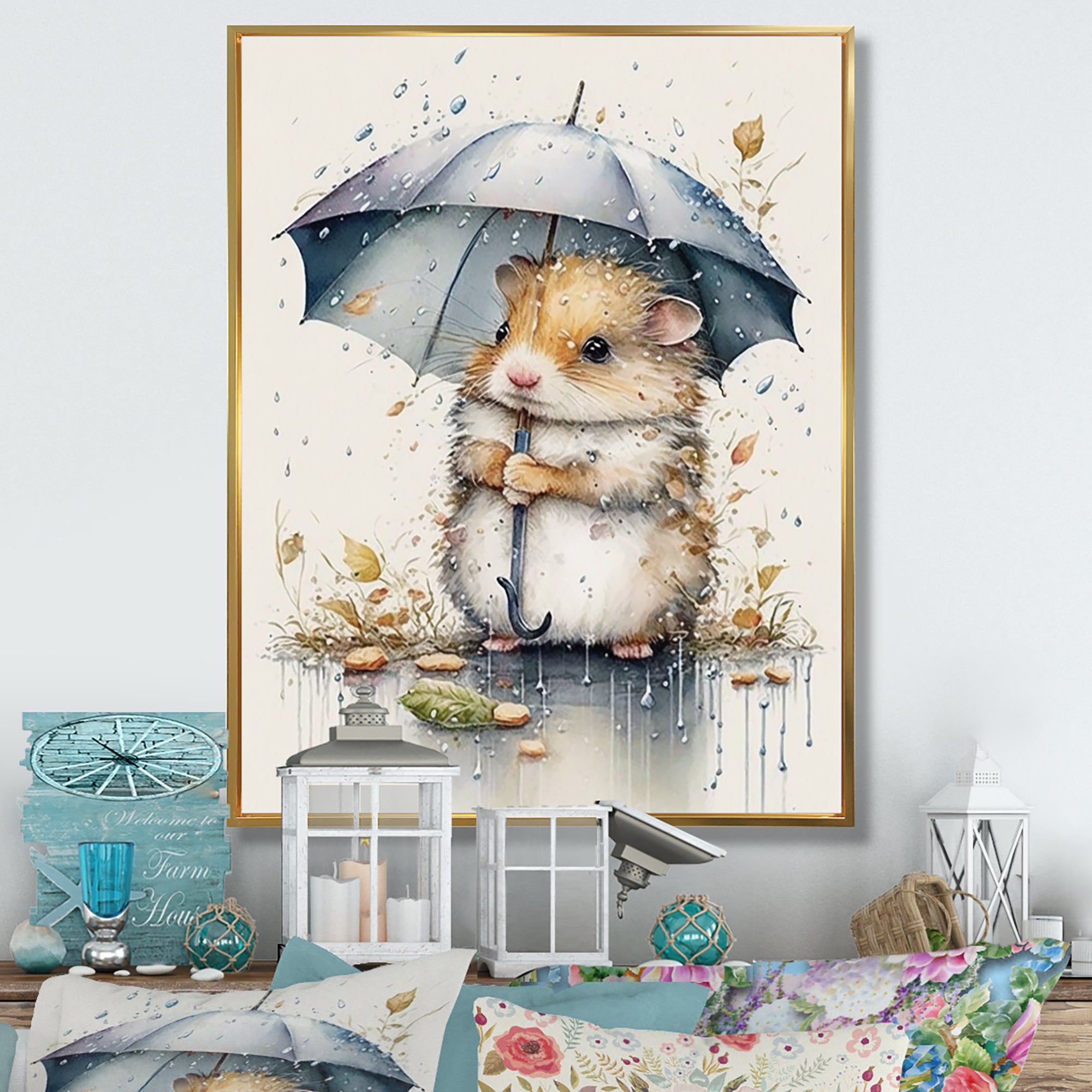 Hamster Rainy Day Umbrella - Hamster Canvas Wall Art