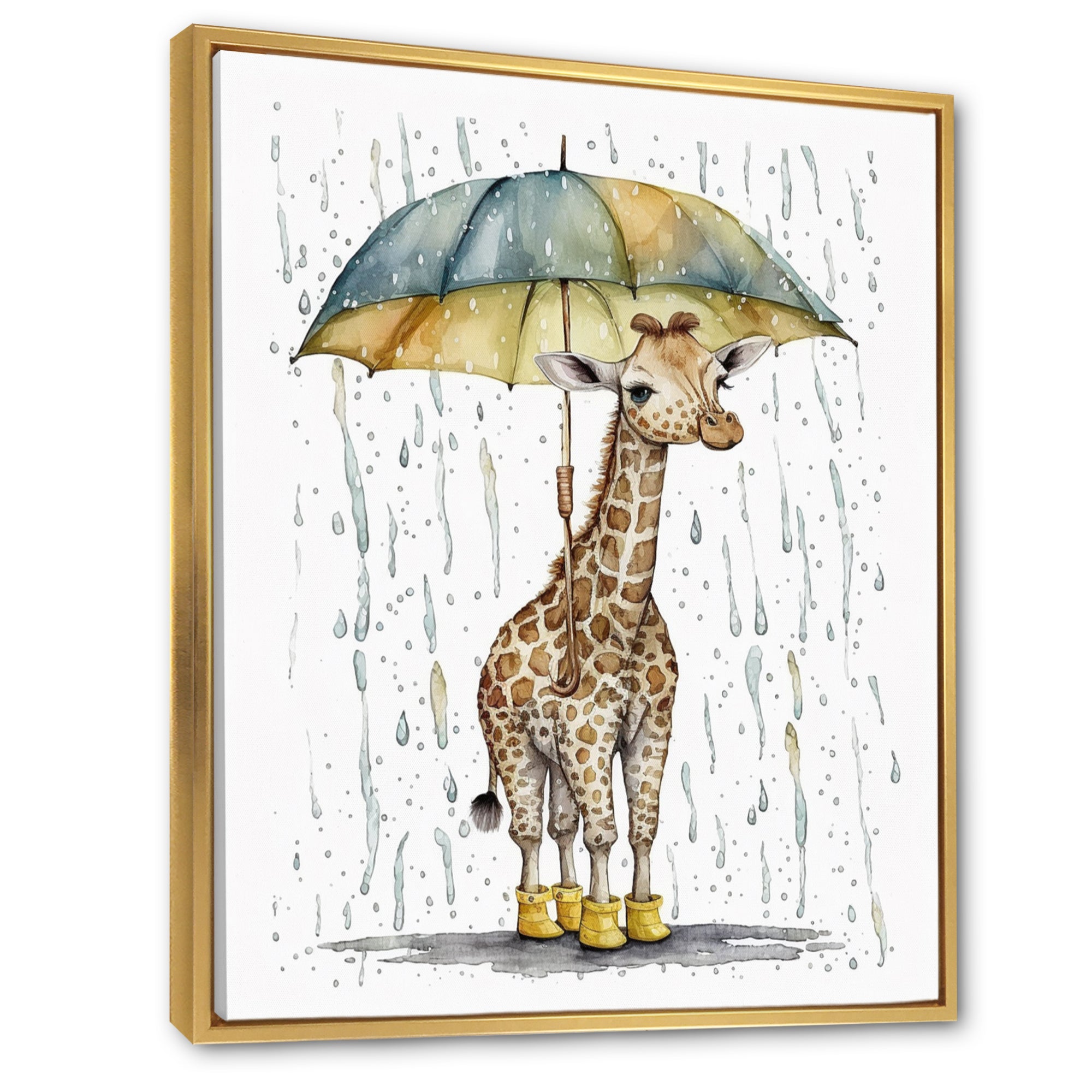 Cute Giraffe With Umbrella Rainy Day - Giraffe Wall Art Prints