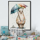 Cute Llama With Umbrella Rainy Day - Llama Wall Art Prints