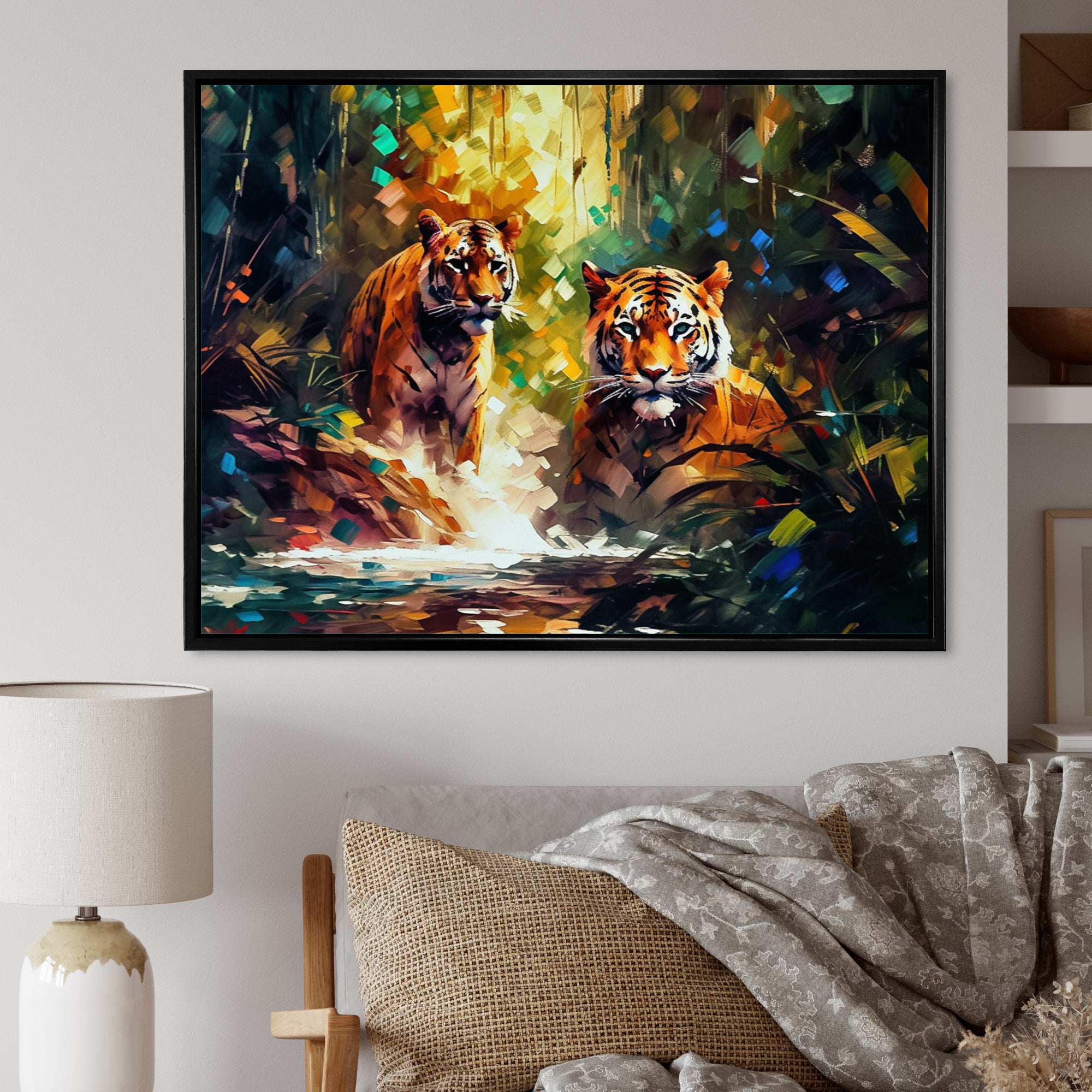 Colorful Tigers In The Wild - Yellow Tiger Wall Art