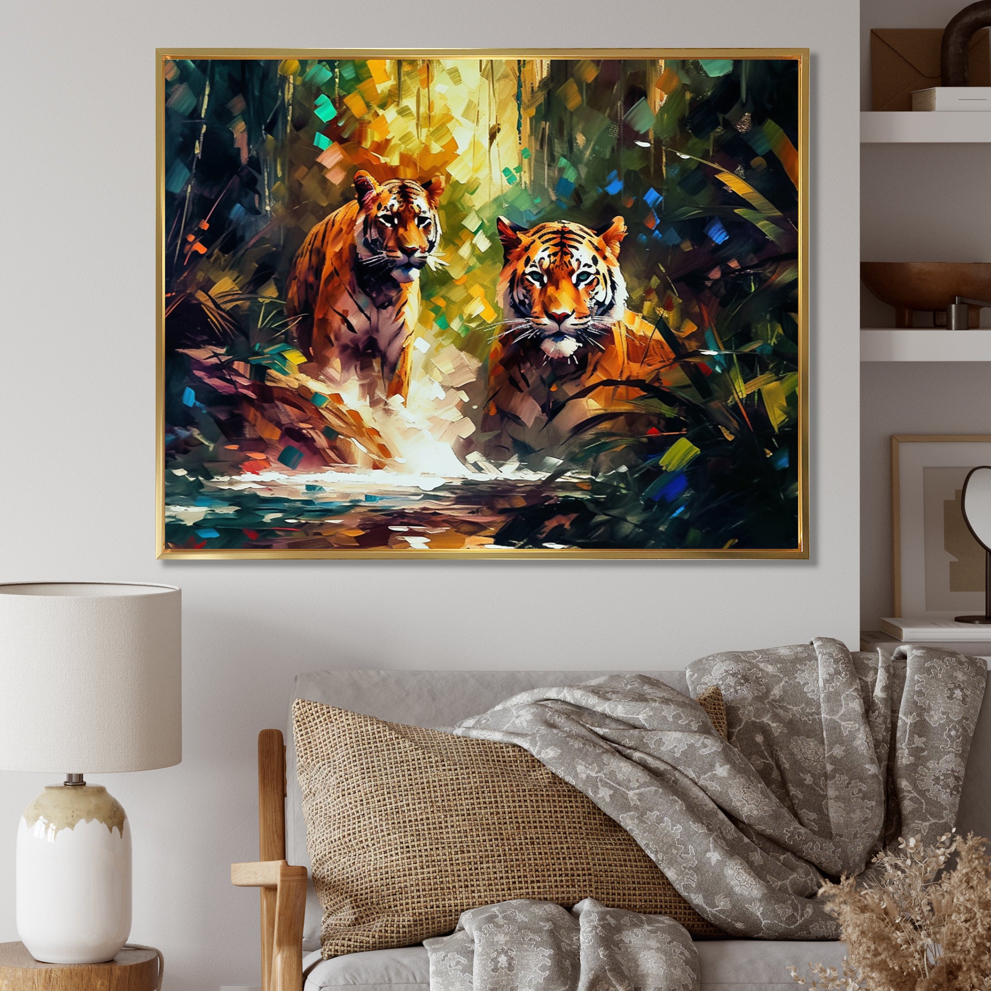 Colorful Tigers In The Wild - Yellow Tiger Wall Art