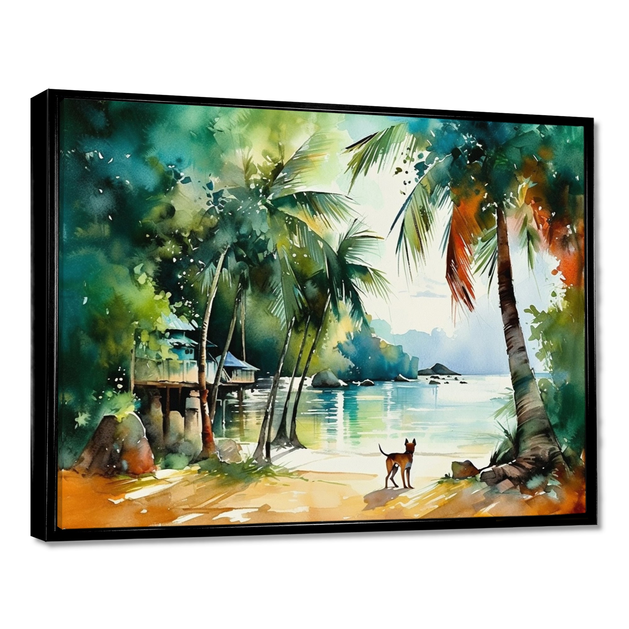Dog On The Beach - Dog Framed Canvas Art