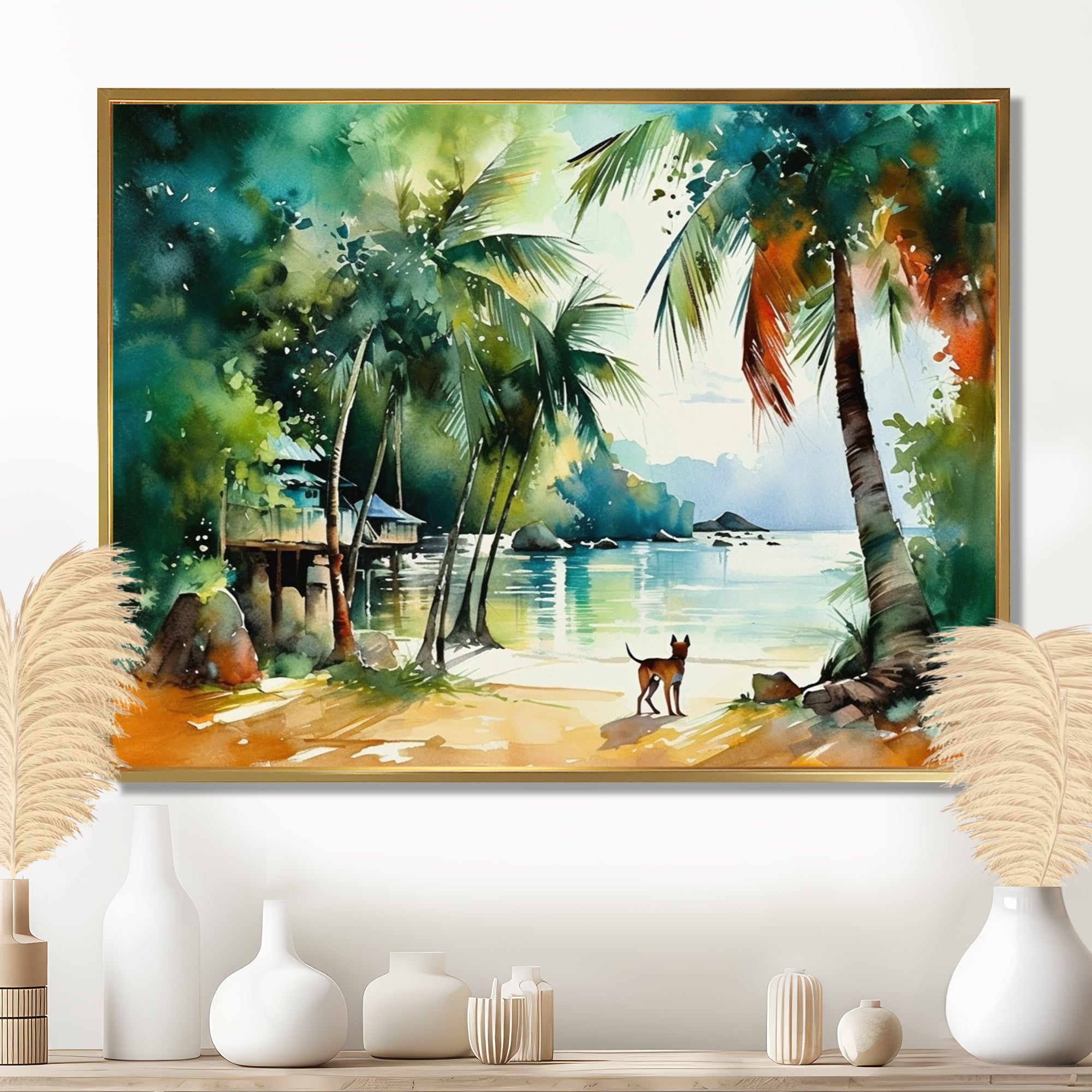 Dog On The Beach - Dog Framed Canvas Art