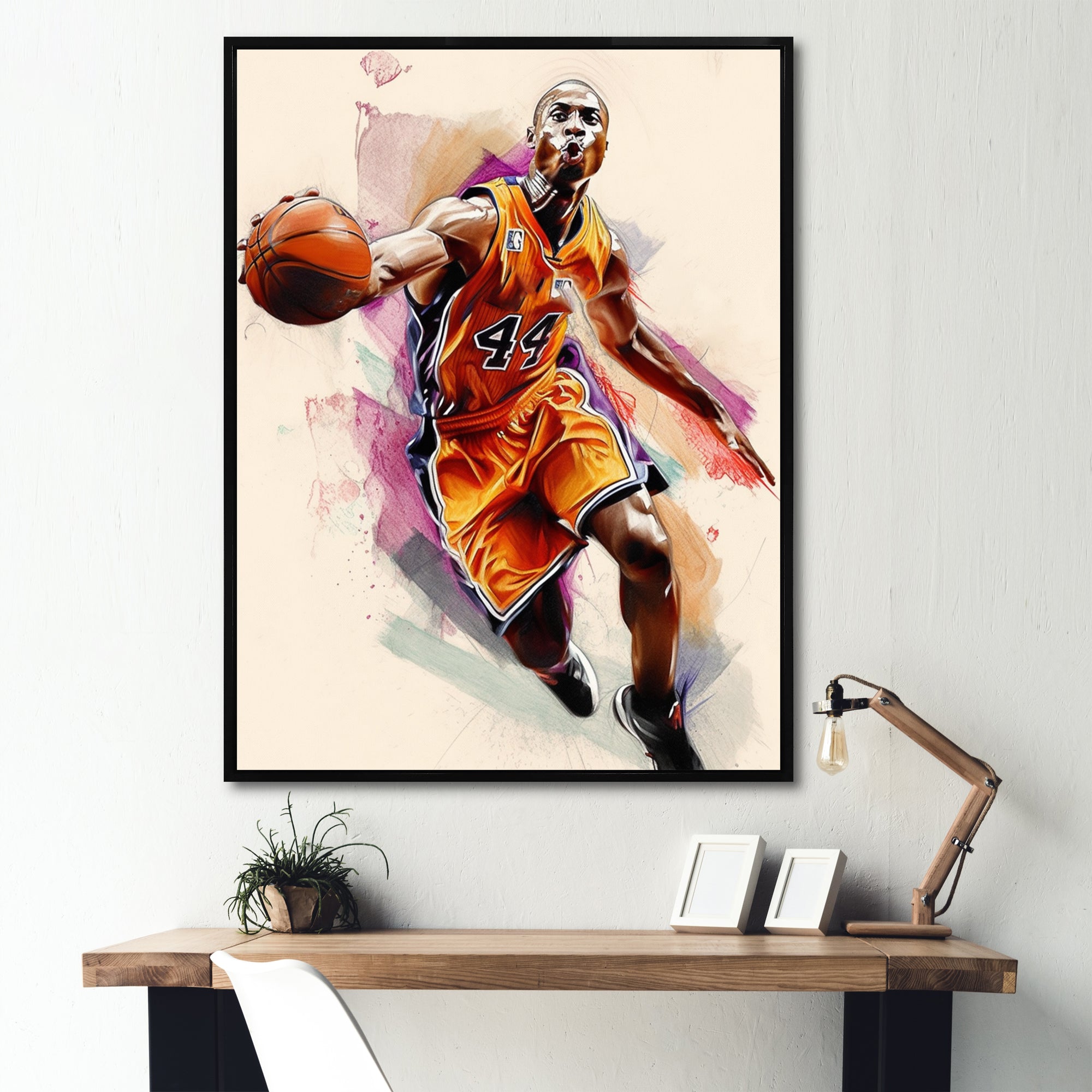 Drawing Basketball Payer In Action - Sport Basketball Canvas Wall Art
