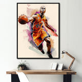 Drawing Basketball Payer In Action - Sport Basketball Canvas Wall Art