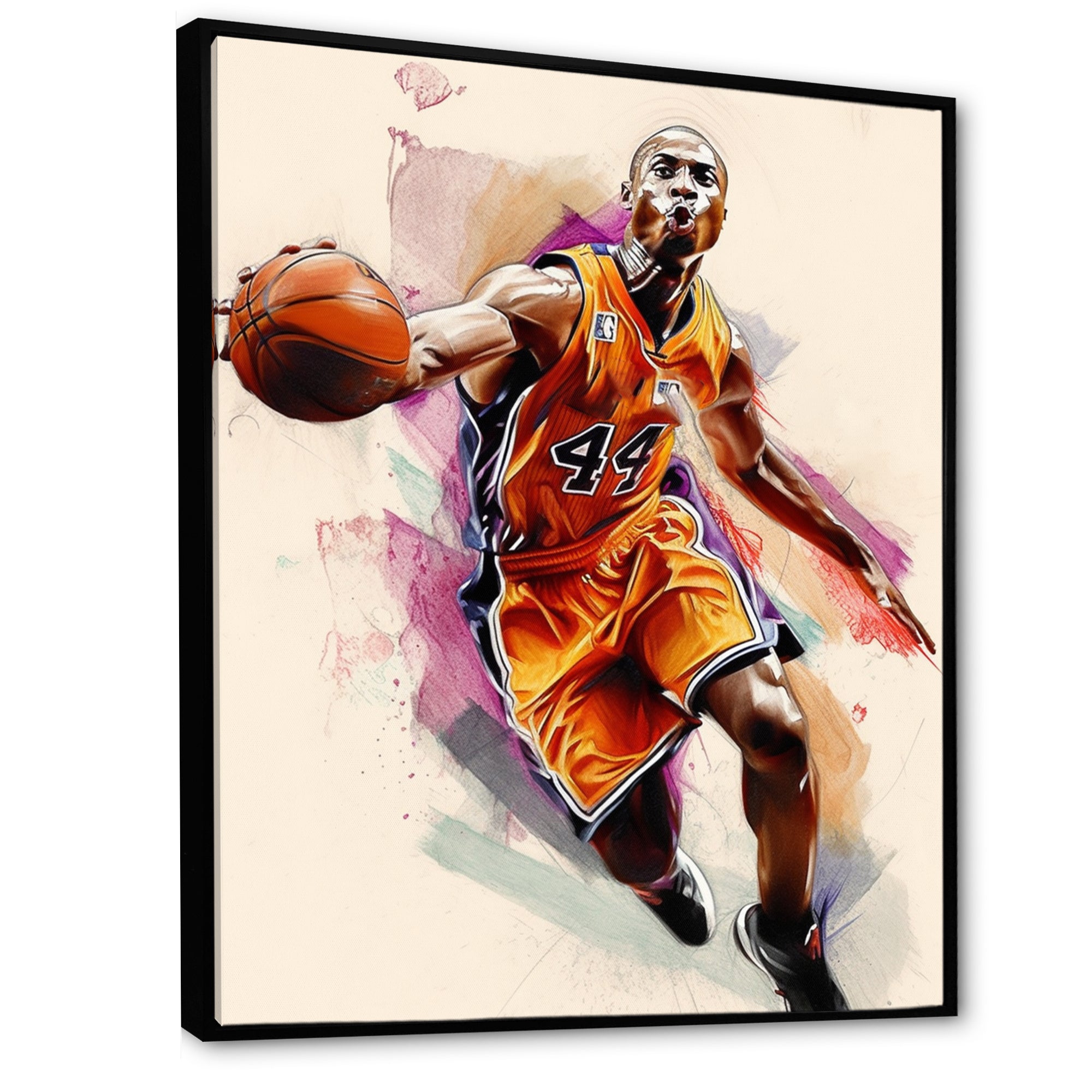 Drawing Basketball Payer In Action - Sport Basketball Canvas Wall Art
