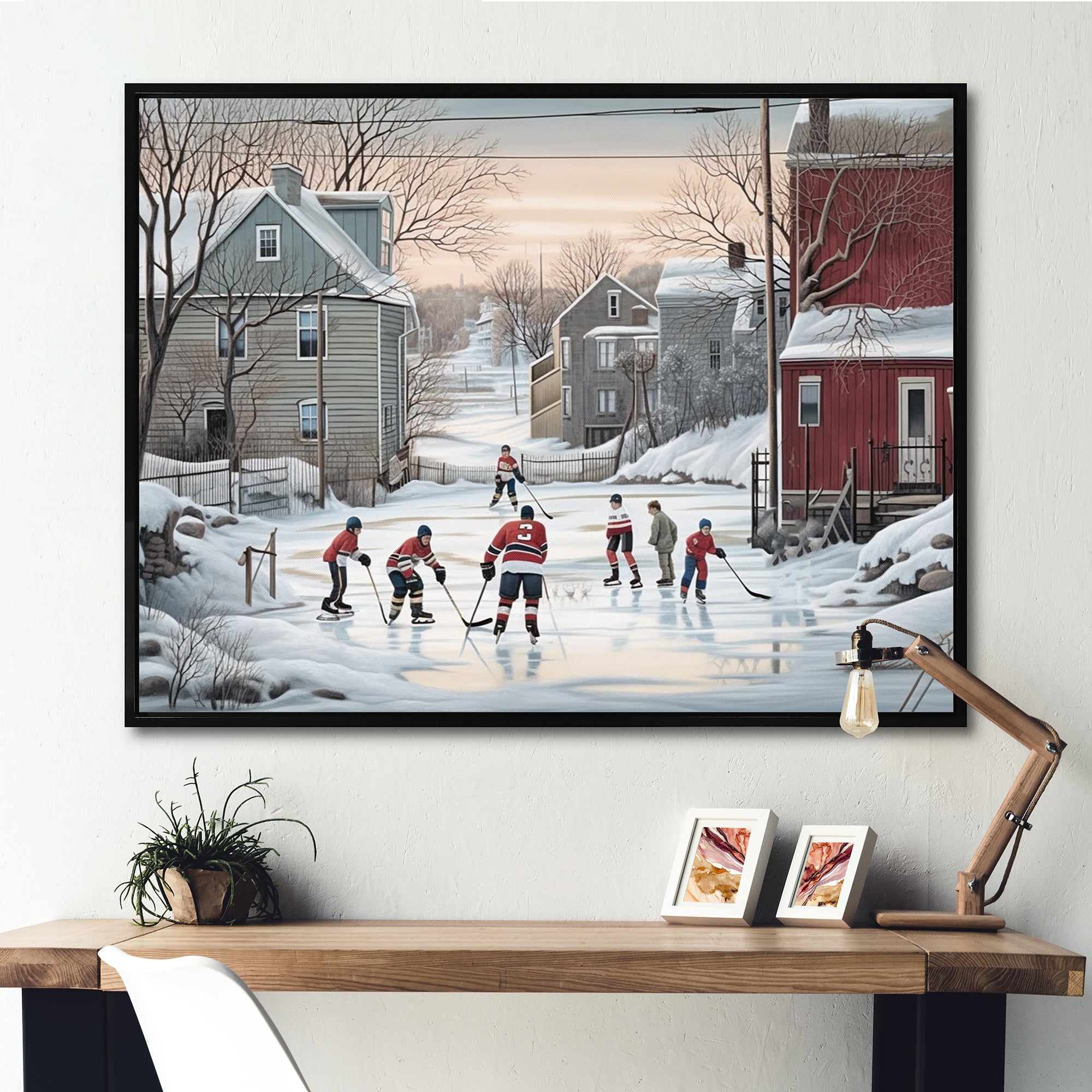 Kid's Small Town Hockey Game - Sport Hockey Canvas Wall Art