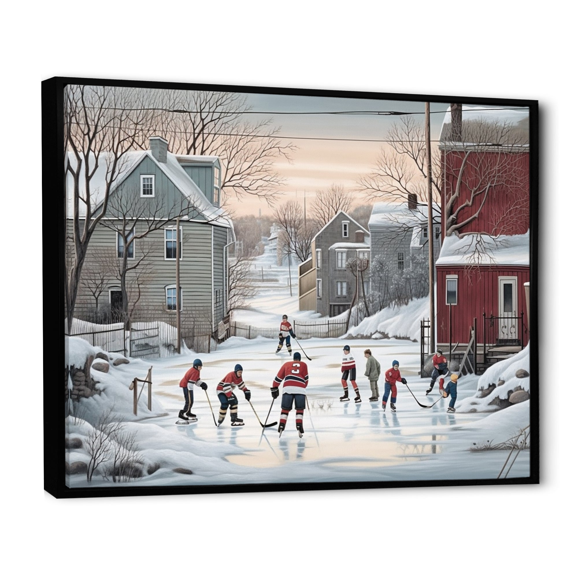 Kid's Small Town Hockey Game - Sport Hockey Canvas Wall Art
