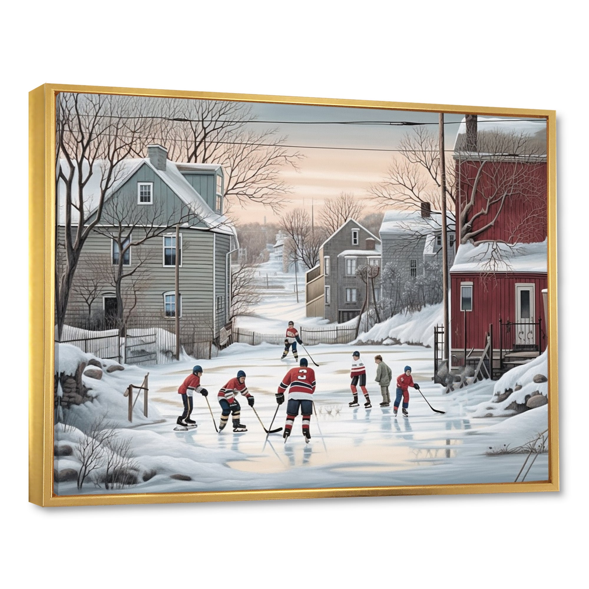 Kid's Small Town Hockey Game - Sport Hockey Canvas Wall Art