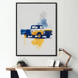Blue And Yellow Retro Car Treasures - Pickup Truck Canvas Wall Art
