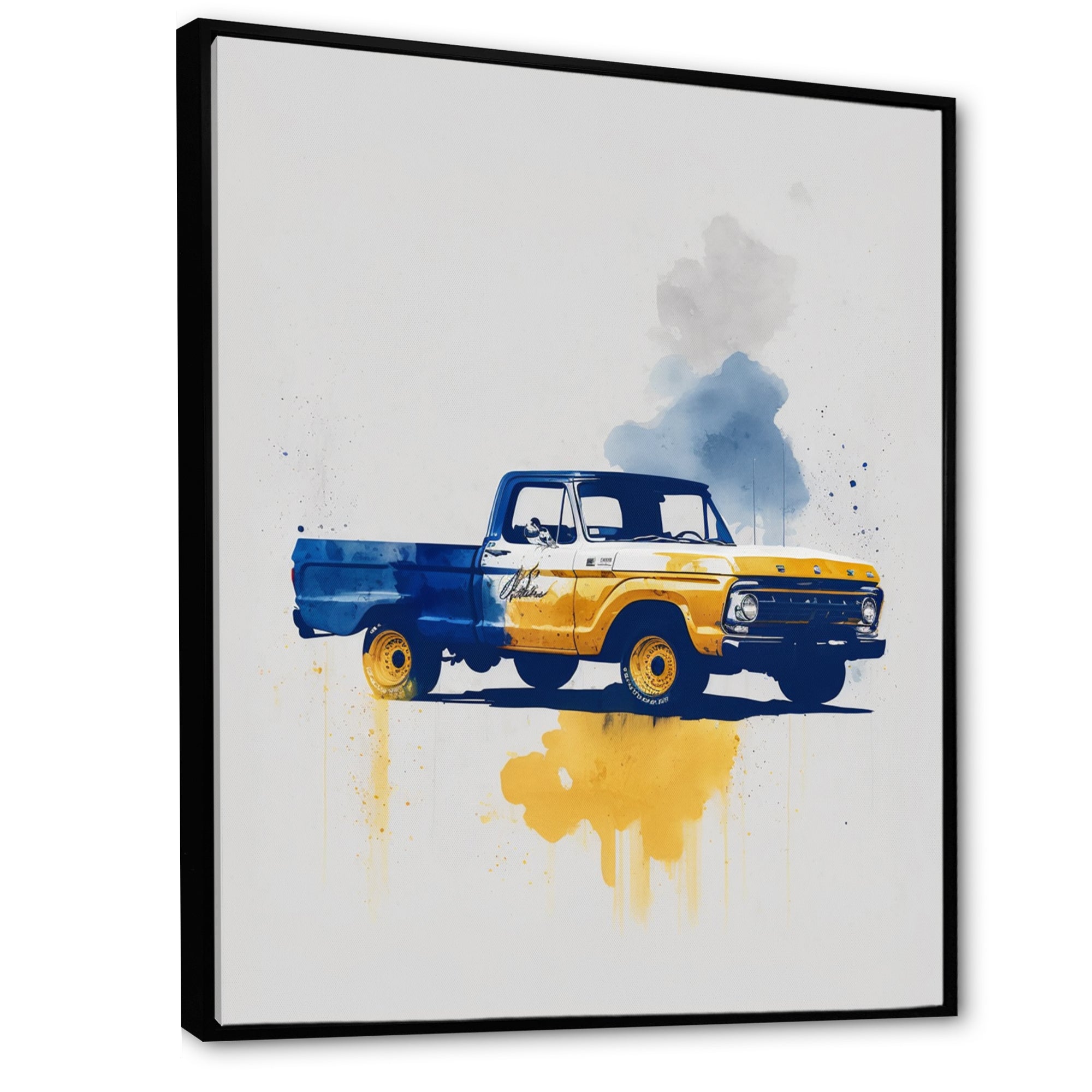 Blue And Yellow Retro Car Treasures - Pickup Truck Canvas Wall Art