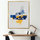 Blue And Yellow Retro Car Treasures - Pickup Truck Canvas Wall Art