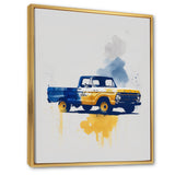 Blue And Yellow Retro Car Treasures - Pickup Truck Canvas Wall Art