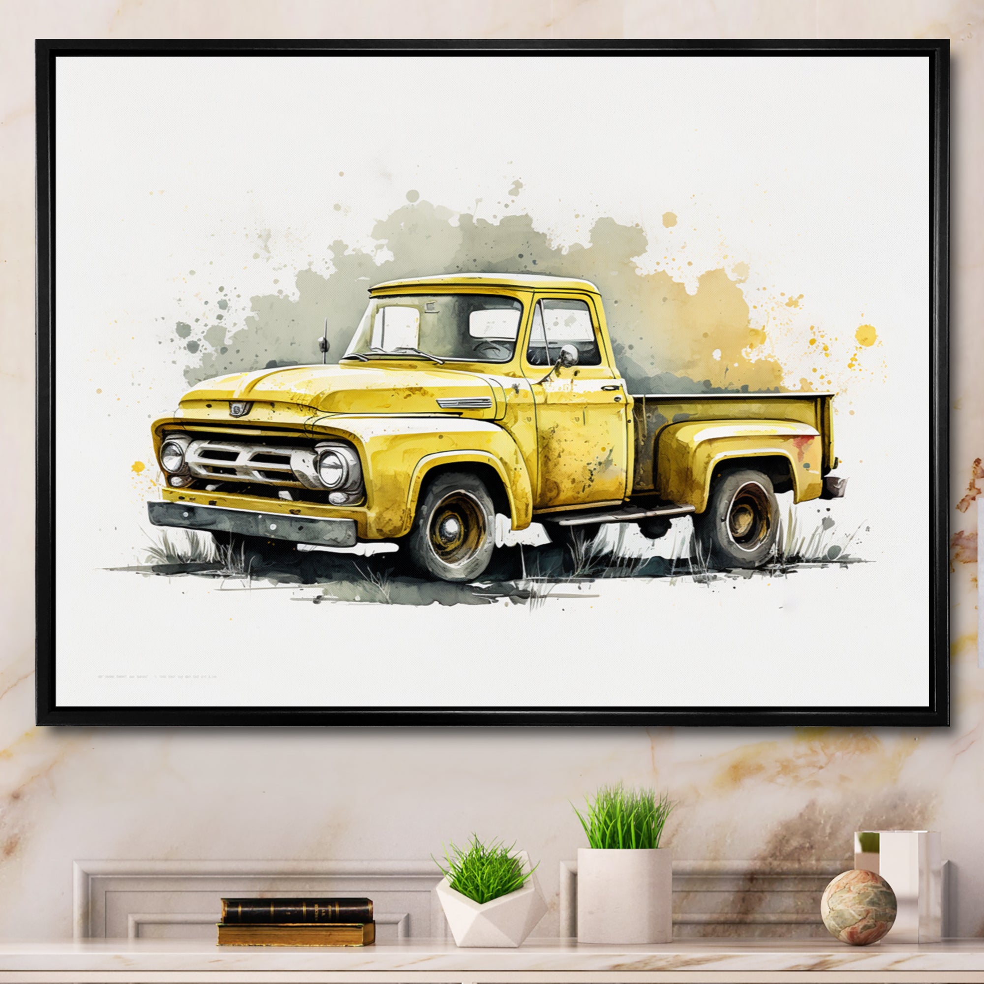 Yellow And Grey pickup truck - Pickup Truck Canvas Wall Art