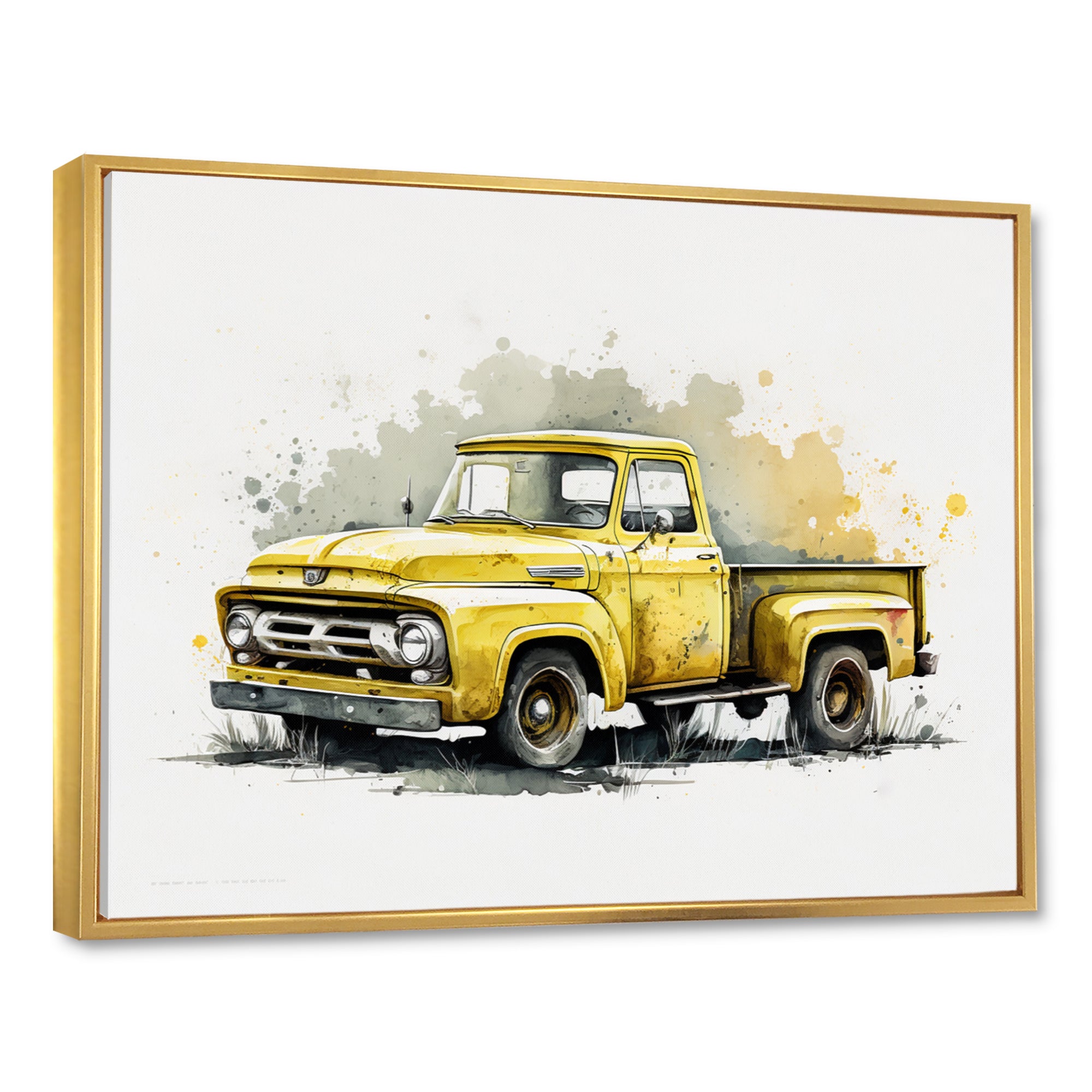 Yellow And Grey pickup truck - Pickup Truck Canvas Wall Art