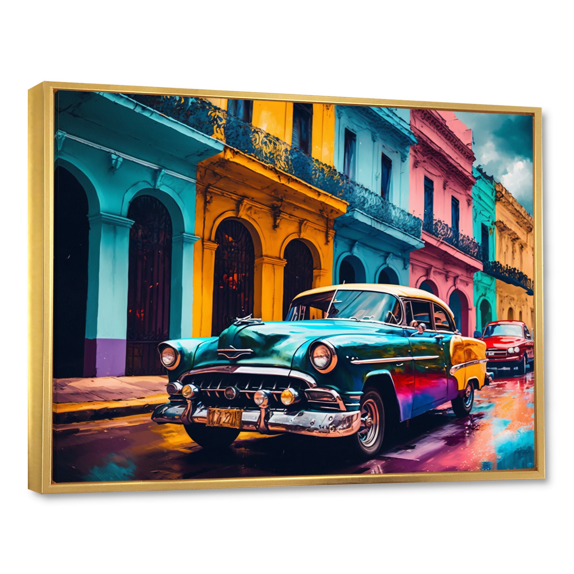 Green And Yellow Retro Car Heritage - Pickup Truck Canvas Wall Art