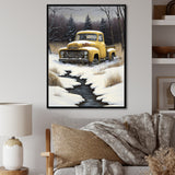 Yellow And Grey pickup truck in winter - Pickup Truck Canvas Wall Art