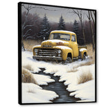 Yellow And Grey pickup truck in winter - Pickup Truck Canvas Wall Art