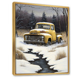Yellow And Grey pickup truck in winter - Pickup Truck Canvas Wall Art