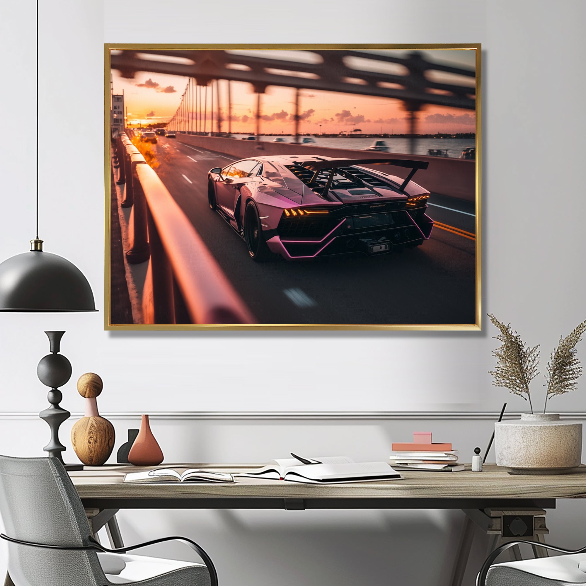 Fast Car On The Highway - Cars Race Exotic Canvas Wall Art