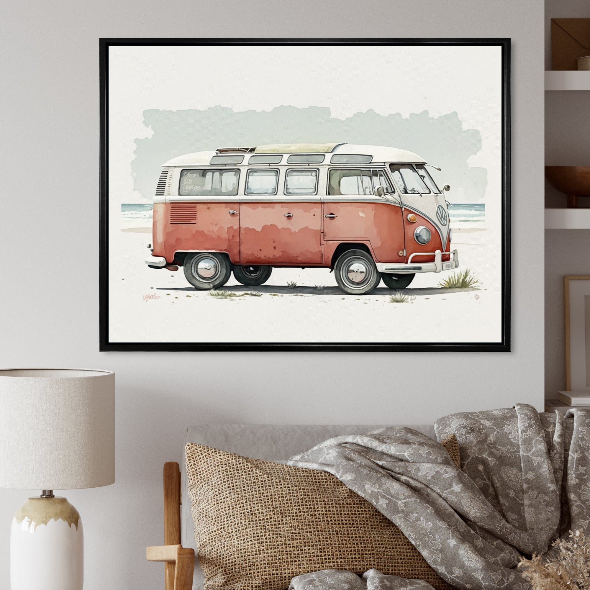 Van On The Beach - Car Van Canvas Wall Art