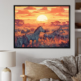 Orange African Safari With Zebras - Zebra Living Room Wall Art
