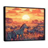 Orange African Safari With Zebras - Zebra Living Room Wall Art