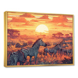 Orange African Safari With Zebras - Zebra Living Room Wall Art