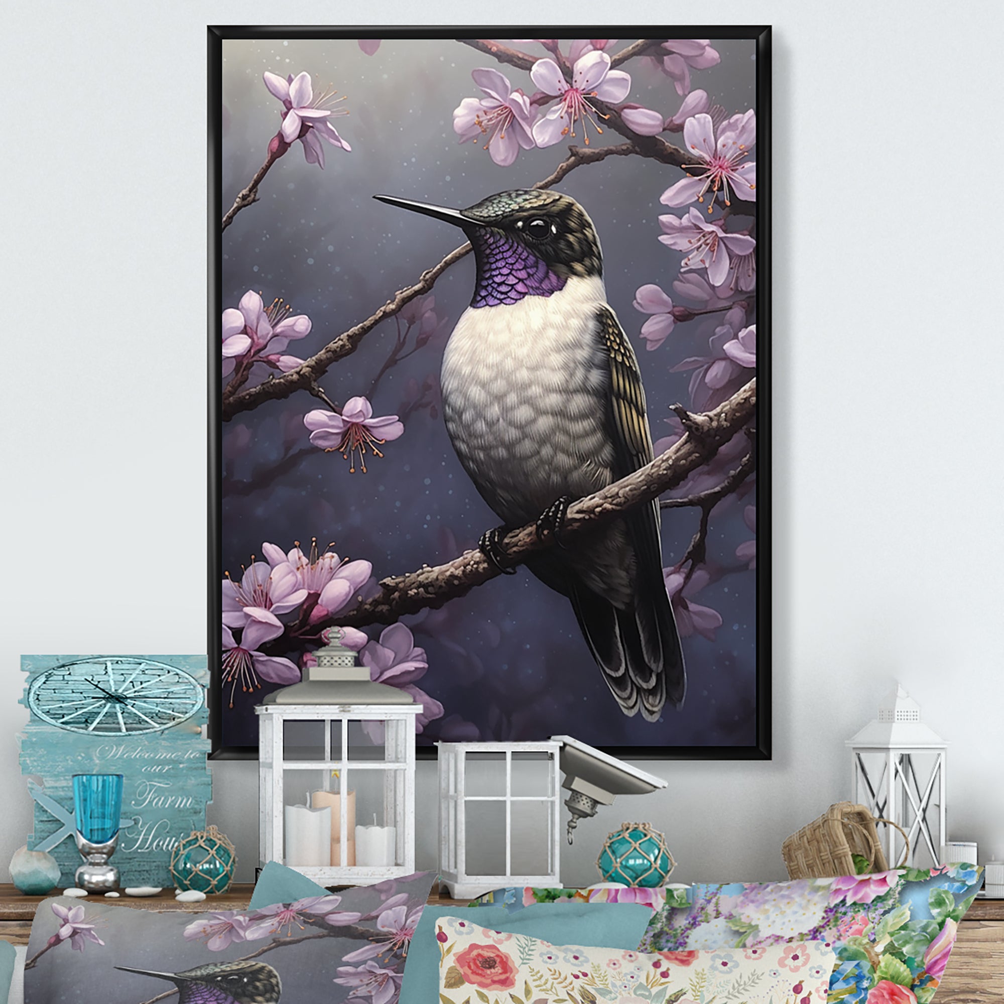 Purple Bird On Tree Branch - Bird Wall Decor