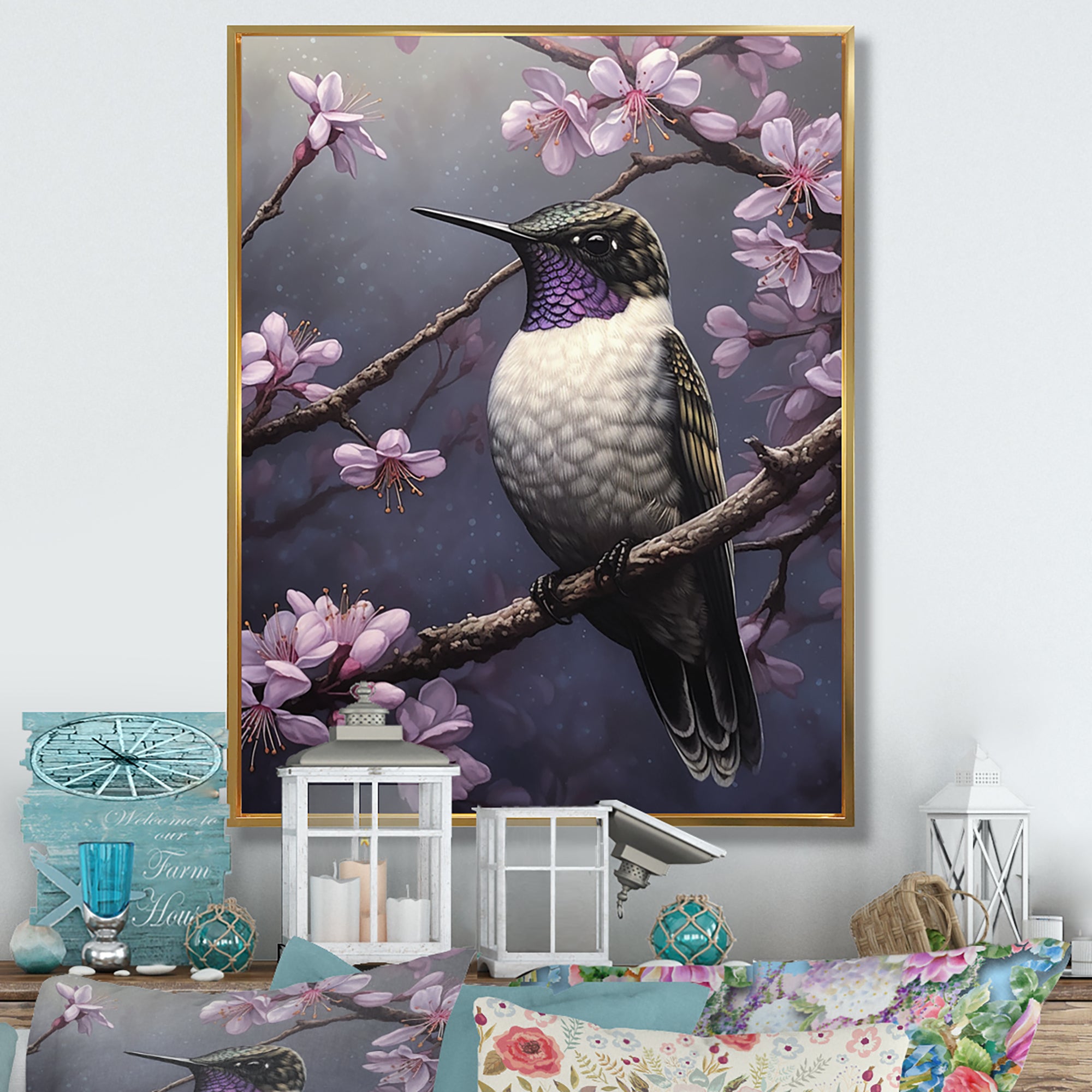 Purple Bird On Tree Branch - Bird Wall Decor