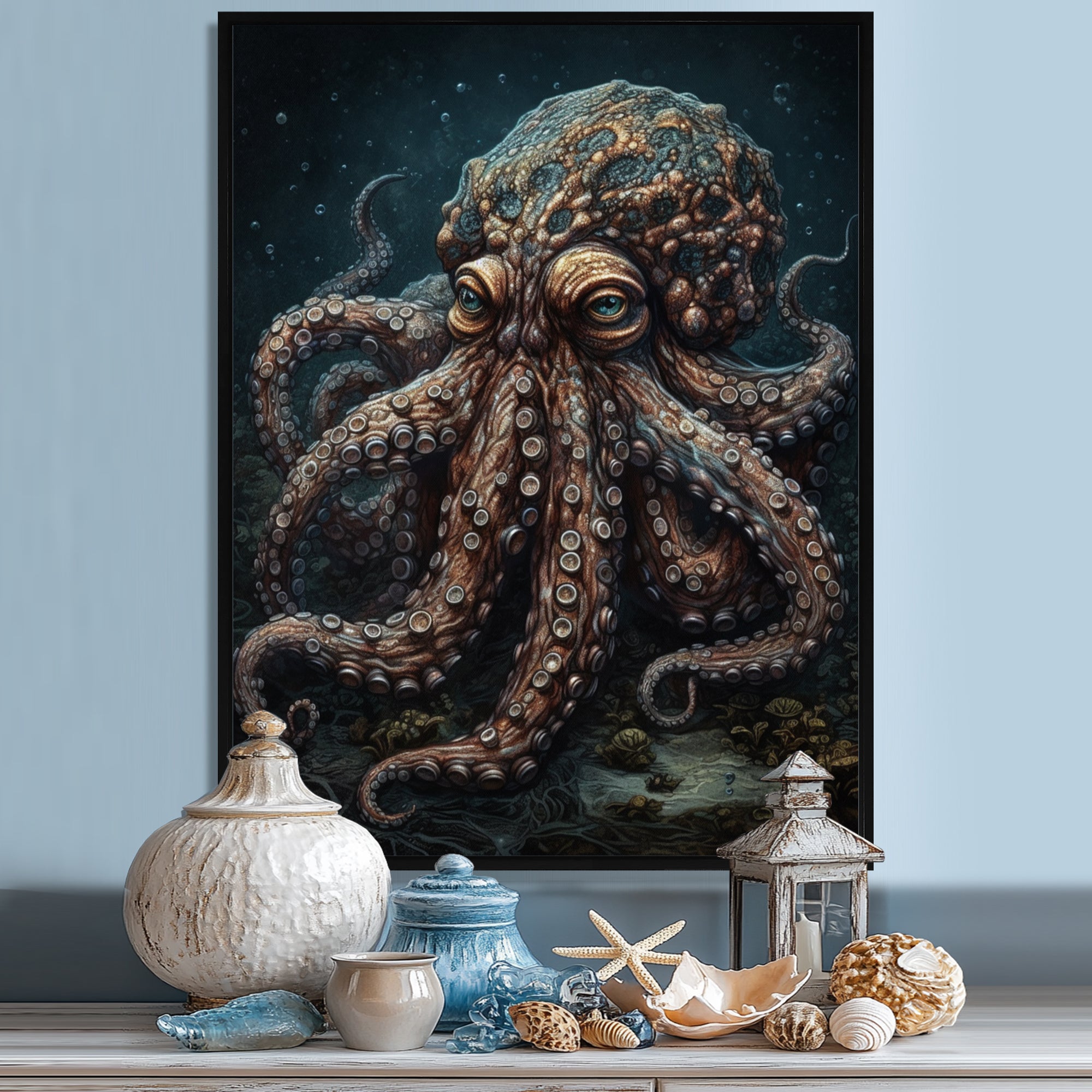 Brown Octopus Under The Sea - Octopus Wall Decor