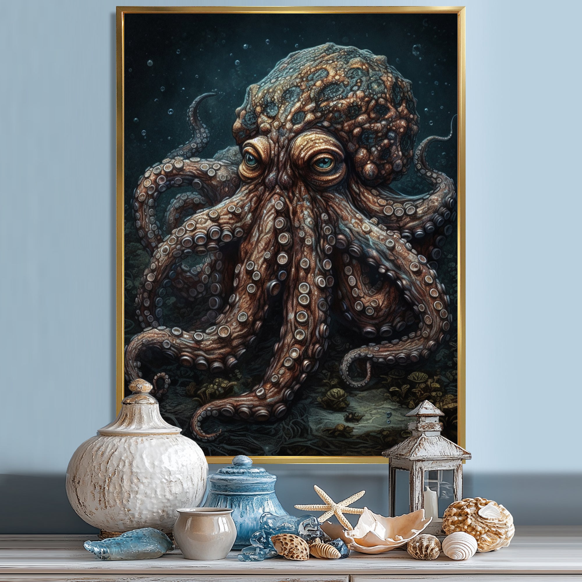Brown Octopus Under The Sea - Octopus Wall Decor