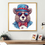 Blue Bear Portrait With Hat - Bear Wall Art Prints