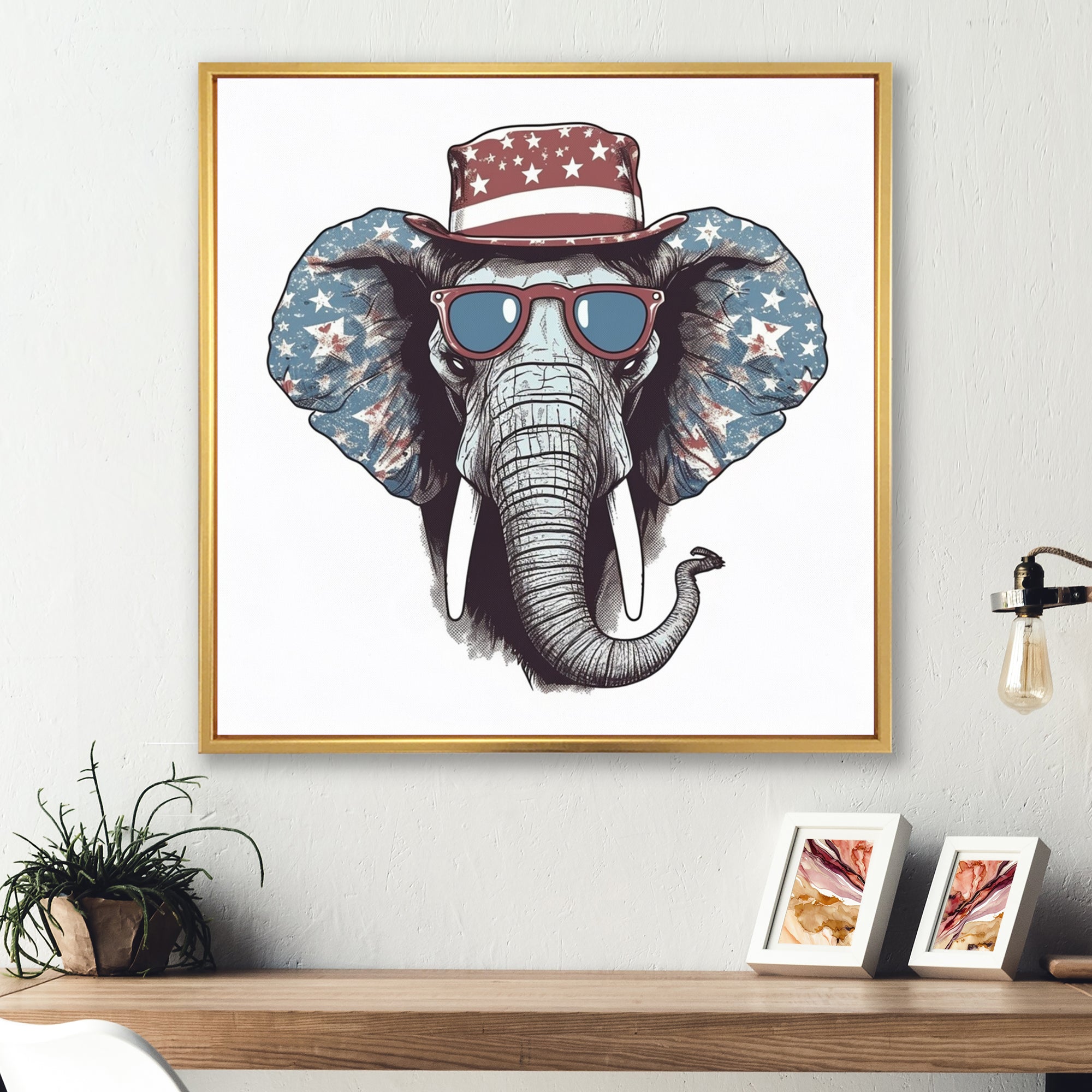 Grey Elephant With Hat - Gray Elephant Fashion Wall Art