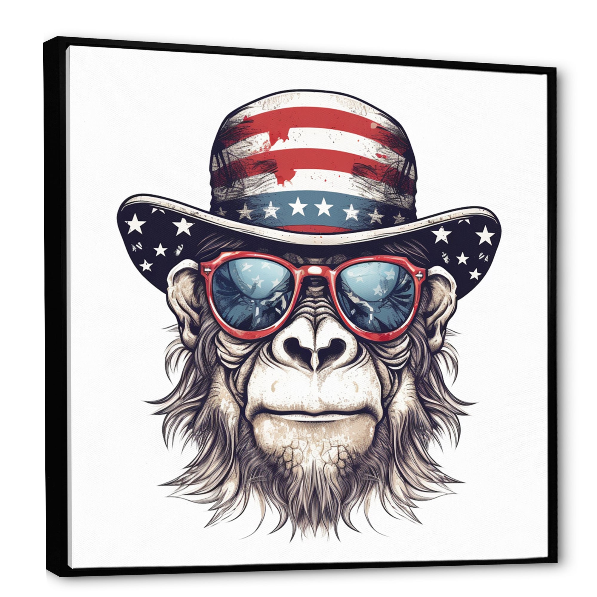 Red Blue Monkey With Sunglasses And Hat - Monkey Fashion Home Decor Art