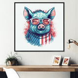 Blue Red Pig With Sunglasses - Pig Living Room Wall Art