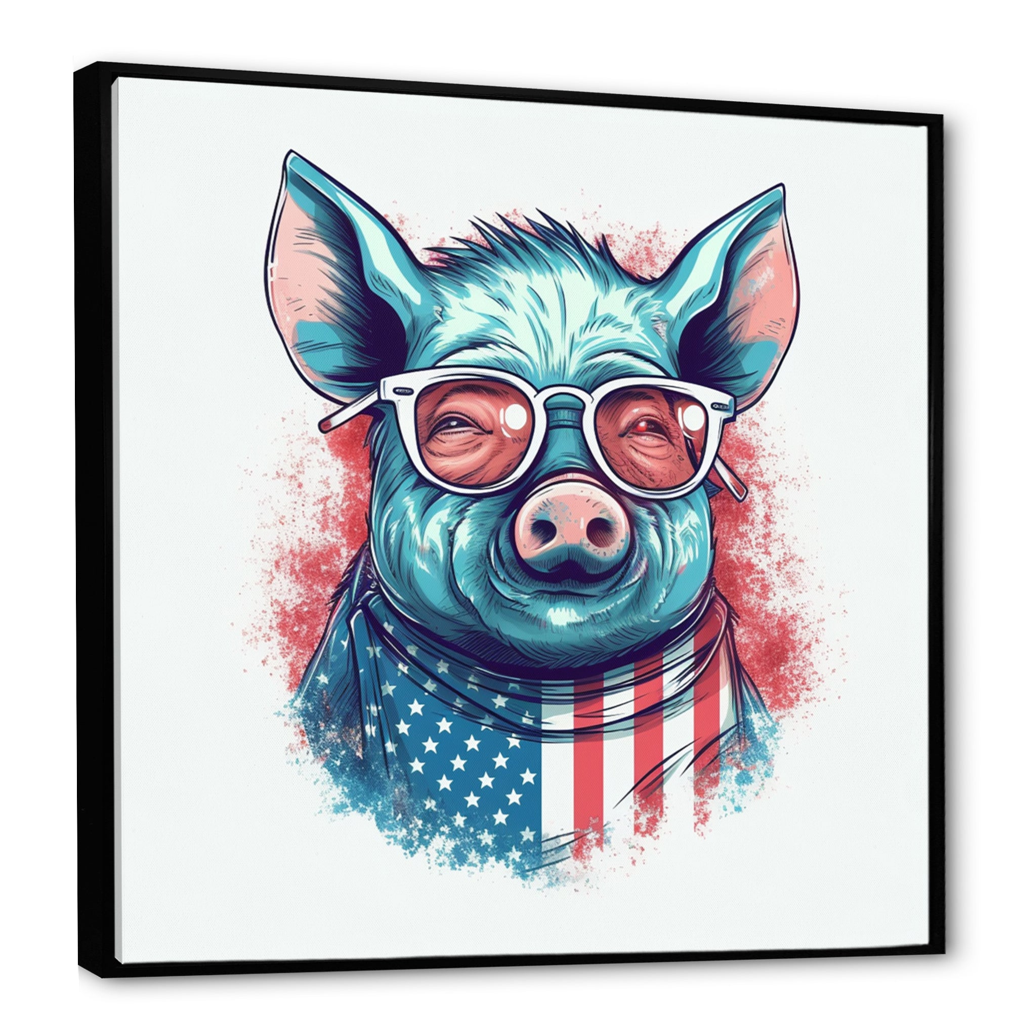 Blue Red Pig With Sunglasses - Pig Living Room Wall Art
