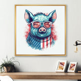 Blue Red Pig With Sunglasses - Pig Living Room Wall Art