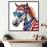 Red Blue Horse With Sunglasses And Shirt - Horse Bedroom Wall Art