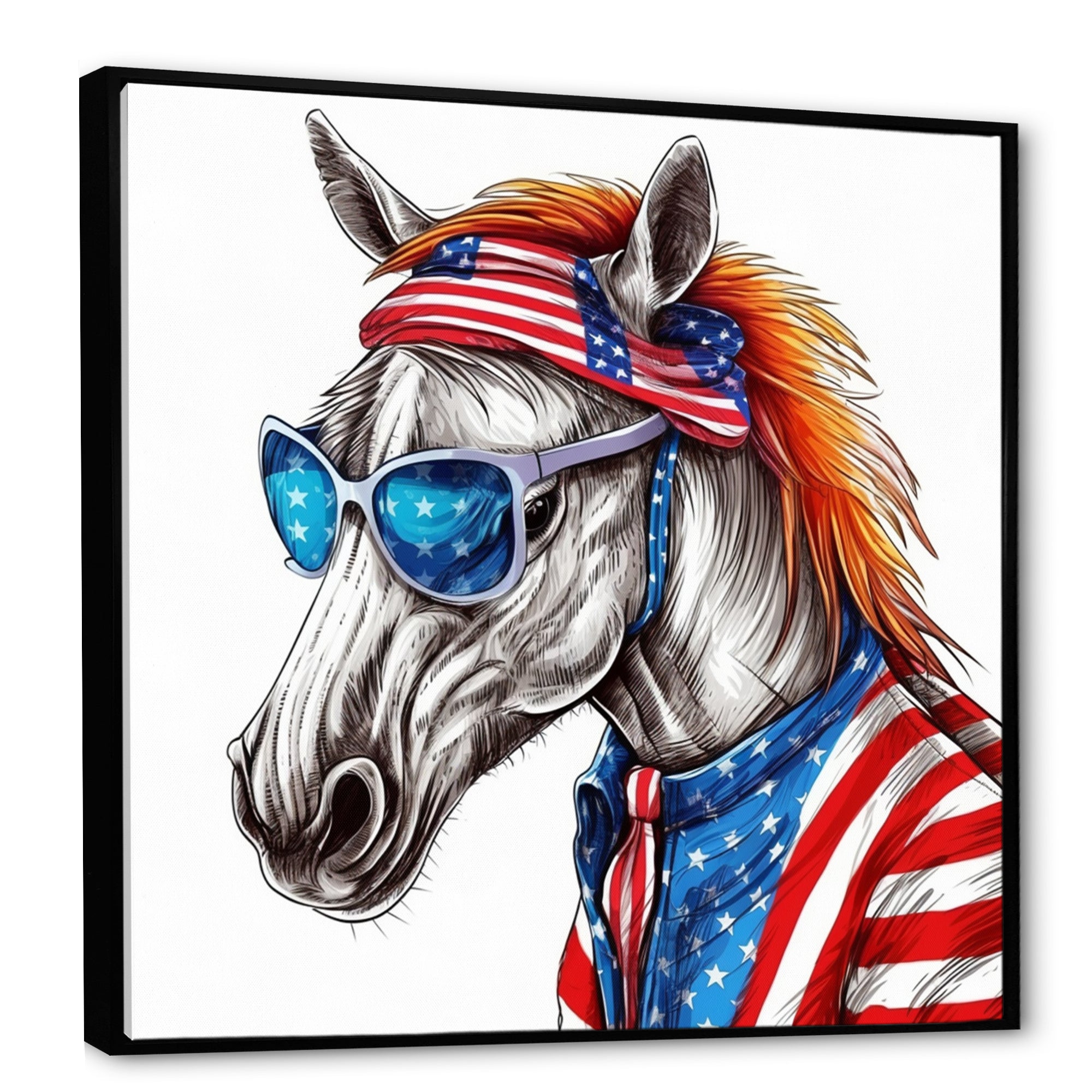 Red Blue Horse With Sunglasses And Shirt - Horse Bedroom Wall Art