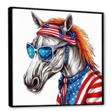 Red Blue Horse With Sunglasses And Shirt - Horse Bedroom Wall Art