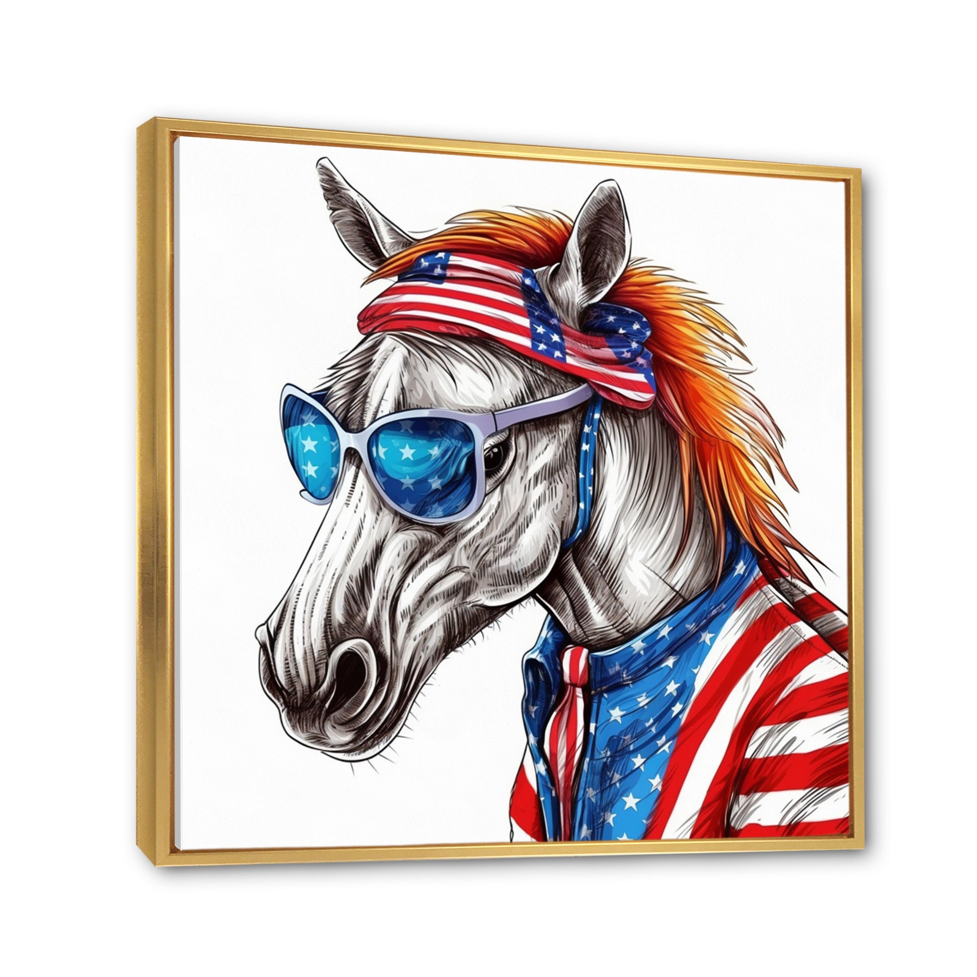 Red Blue Horse With Sunglasses And Shirt - Horse Bedroom Wall Art