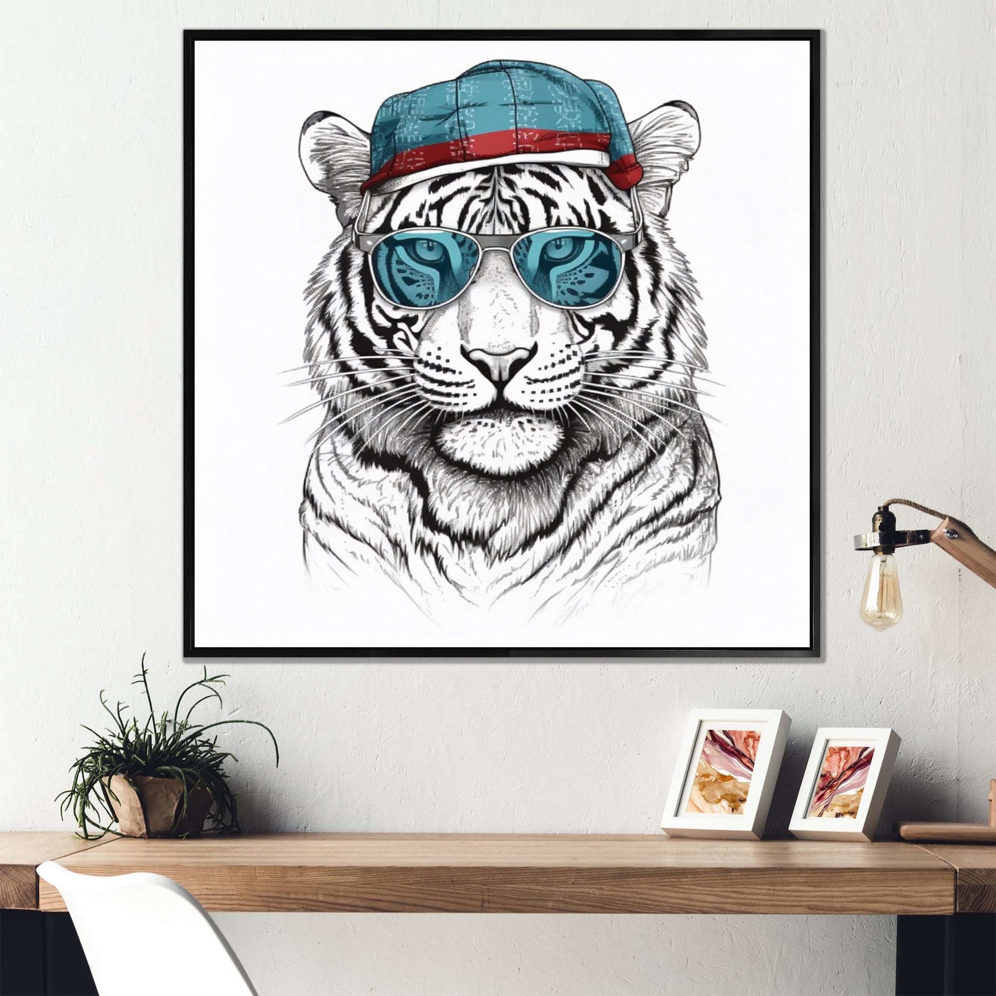 Blue Grey Tiger With Sunglasses - Tiger Fashion Canvas Wall Art