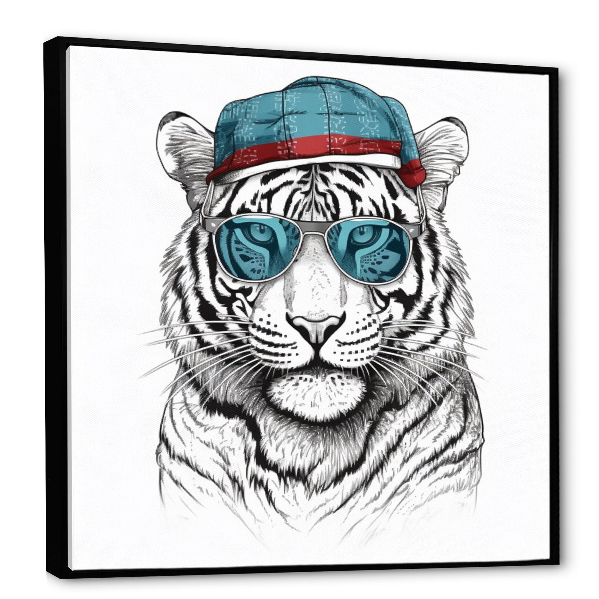 Blue Grey Tiger With Sunglasses - Tiger Fashion Canvas Wall Art