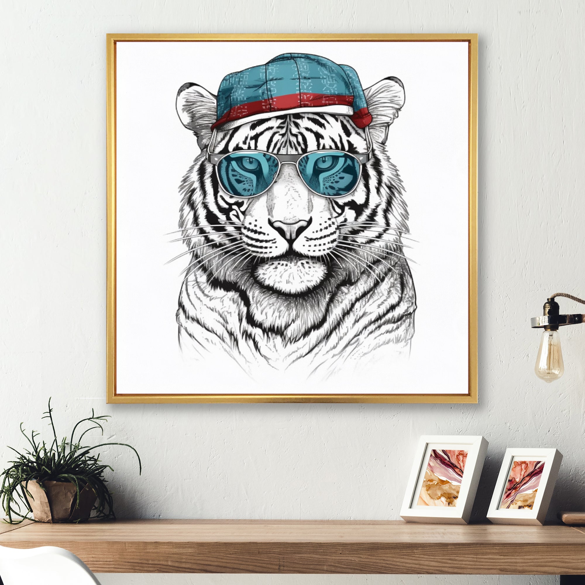 Blue Grey Tiger With Sunglasses - Tiger Fashion Canvas Wall Art