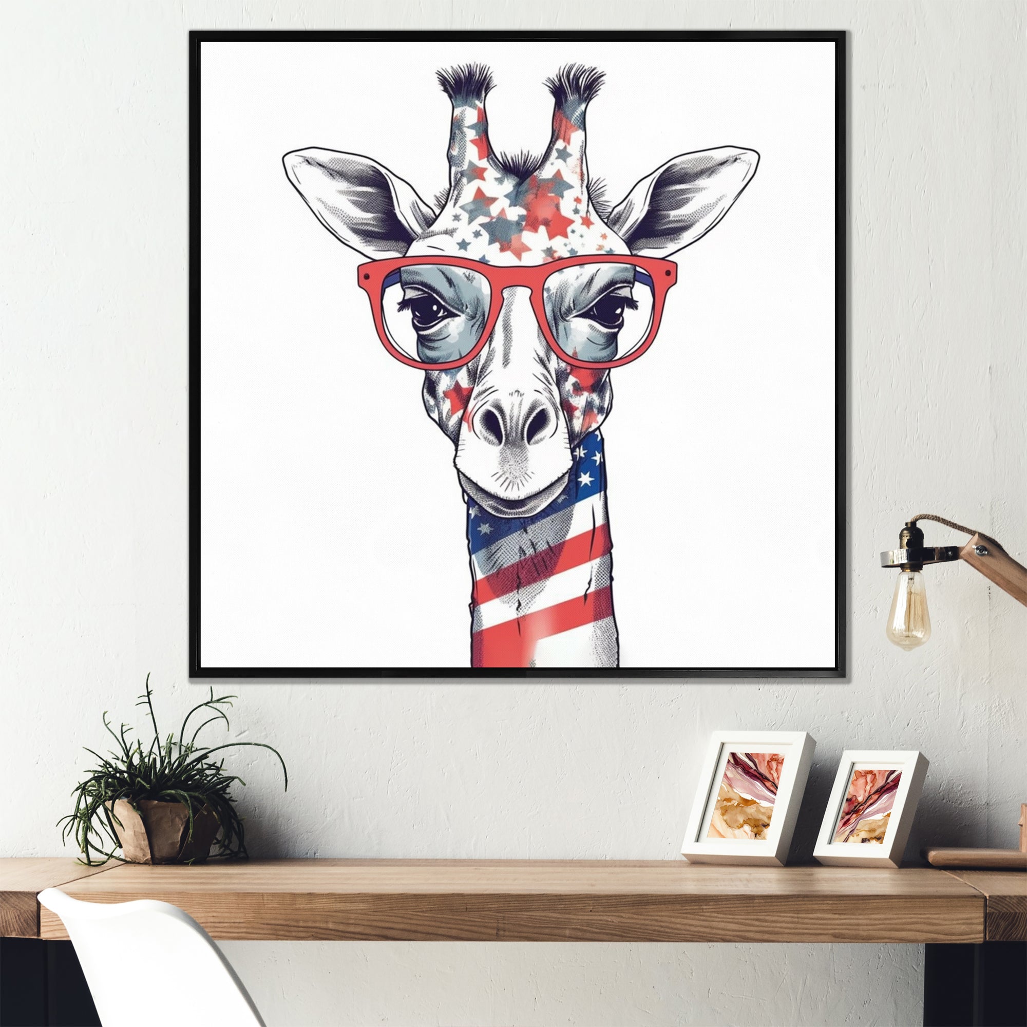 Red Blue Giraffe With Glasses - Giraffe Canvas Wall Art