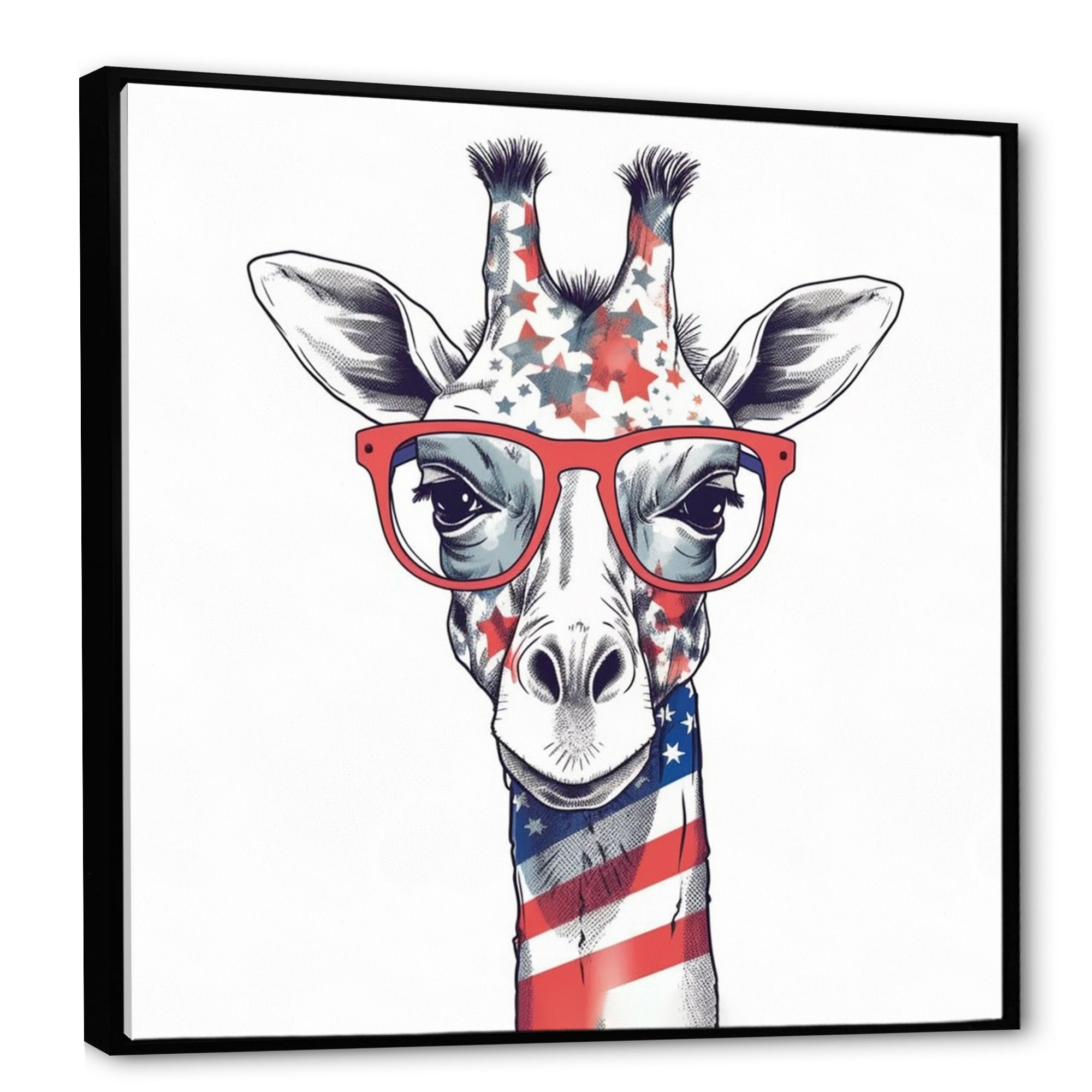 Red Blue Giraffe With Glasses - Giraffe Canvas Wall Art
