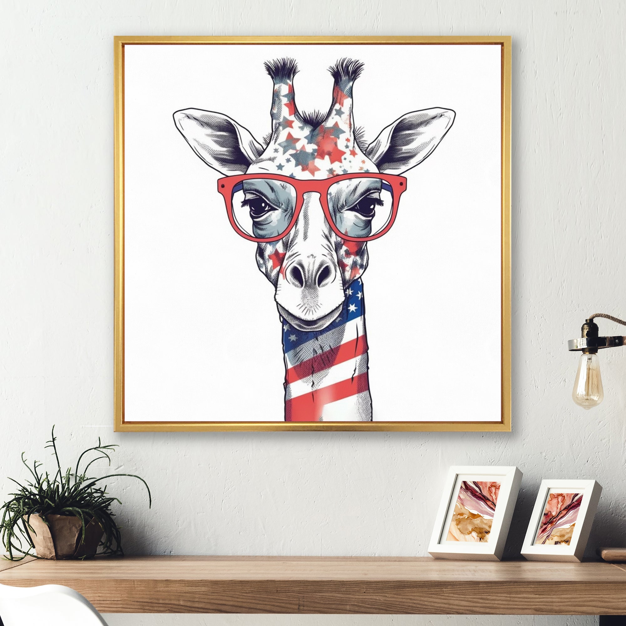 Red Blue Giraffe With Glasses - Giraffe Canvas Wall Art