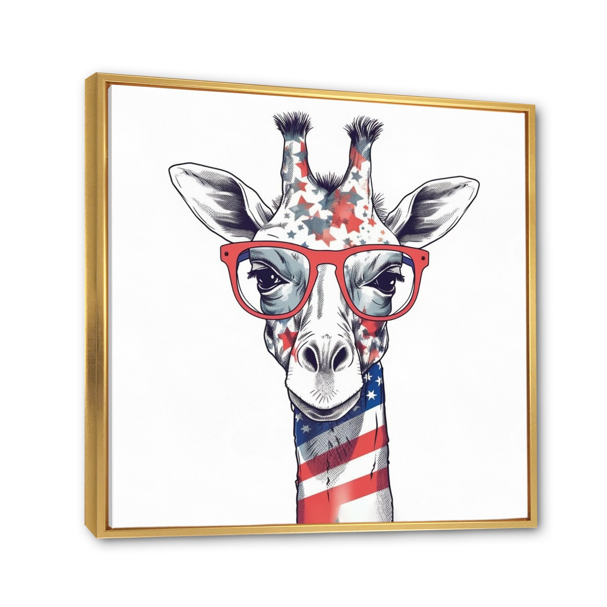Red Blue Giraffe With Glasses - Giraffe Canvas Wall Art