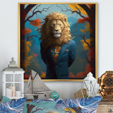 Yellow Blue Lion In Suit - Yellow Lion Wall Art